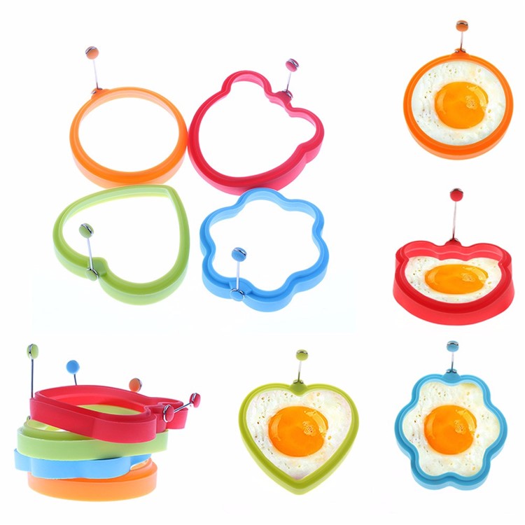Nonstick Silicone Fried Egg Mold Heart Egg Ring 4PCS for Cooking - Red Flower + Blue Bear + Green Circle + Orange Heart-10