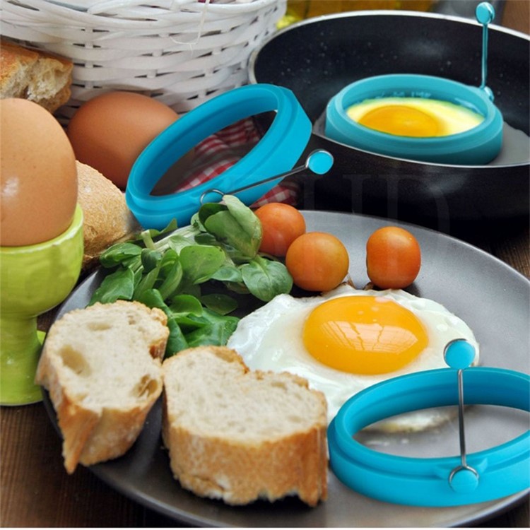 Nonstick Silicone Fried Egg Mold Heart Egg Ring 4PCS for Cooking - Red Flower + Blue Bear + Green Circle + Orange Heart-2