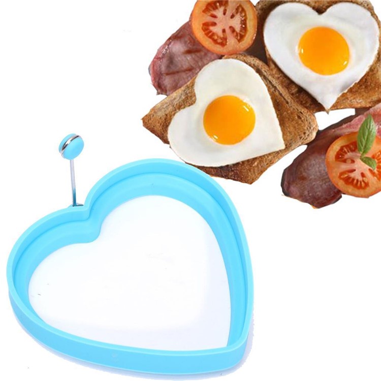 Nonstick Silicone Fried Egg Mold Heart Egg Ring 4PCS for Cooking - Red Flower + Blue Bear + Green Circle + Orange Heart-4