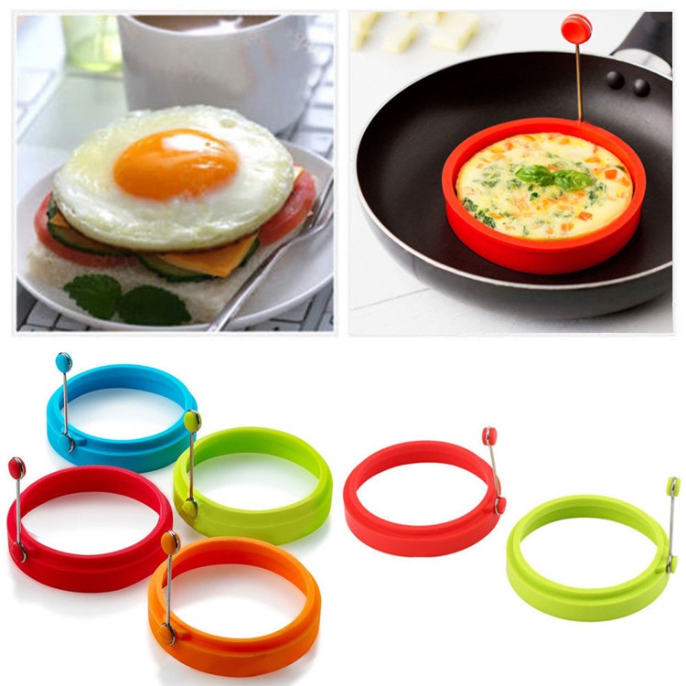 Nonstick Silicone Fried Egg Mold Heart Egg Ring 4PCS for Cooking - Red Flower + Blue Bear + Green Circle + Orange Heart-8