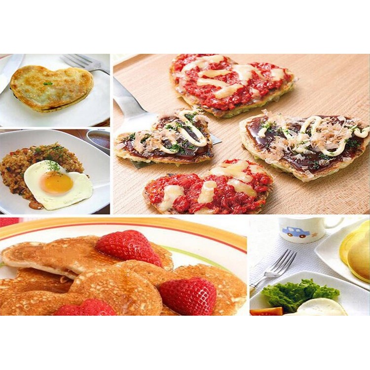 Nonstick Silicone Fried Egg Mold Heart Egg Ring 4PCS for Cooking - Red Flower + Blue Bear + Green Circle + Orange Heart-9