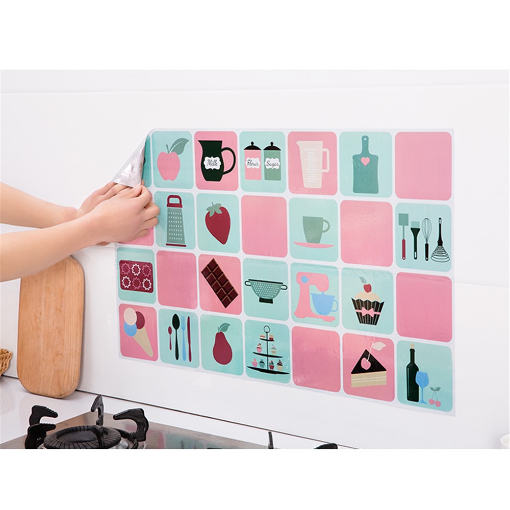 Self-adhesive High Temperature Resistance Kitchen Wall Stickers Waterproof Oil-proof Decal Wallpaper - Pink-1