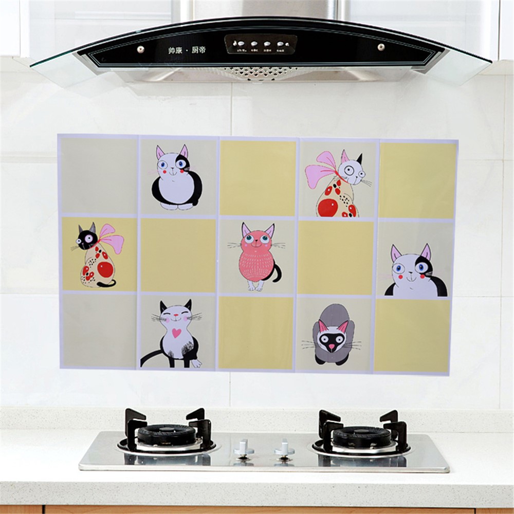 Self-adhesive High Temperature Resistance Kitchen Wall Stickers Waterproof Oil-proof Decal Wallpaper - Yellow Cat-3