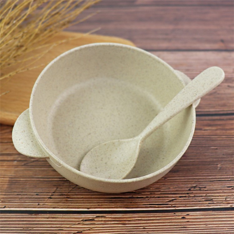 Anti-skid Wheat Straw Bowl Baby Feeding Food Container Kids Dinner Bowl - Beige