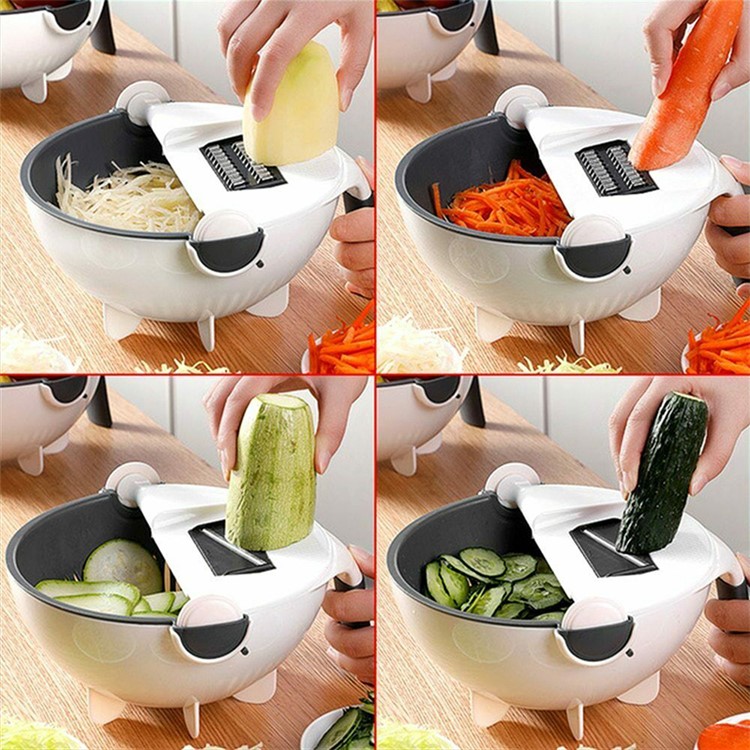 Cortador De Verduras Multifunción 9 En 1 Con Cesto De Drenaje Mágico Cortador De Verduras Giratorio-10