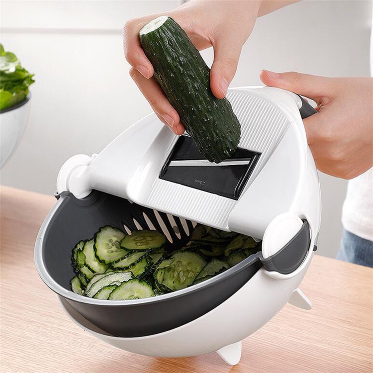 Cortador De Verduras Multifunción 9 En 1 Con Cesto De Drenaje Mágico Cortador De Verduras Giratorio-4