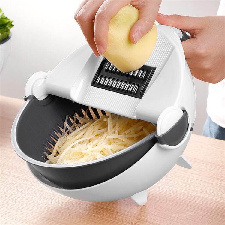 Cortador De Verduras Multifunción 9 En 1 Con Cesto De Drenaje Mágico Cortador De Verduras Giratorio-5