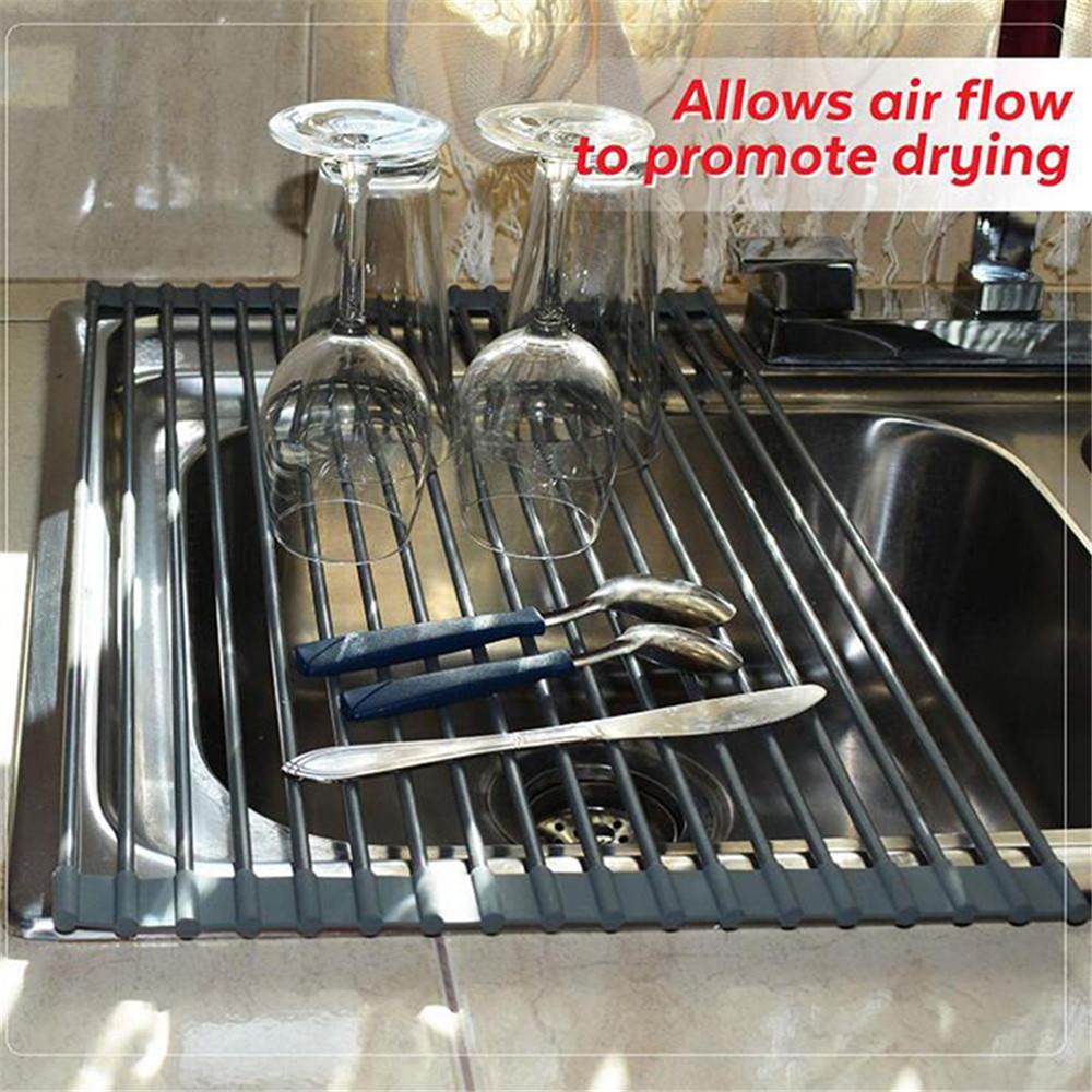 Over the Sink Multipurpose Roll-Up Dish Drying Rack-3