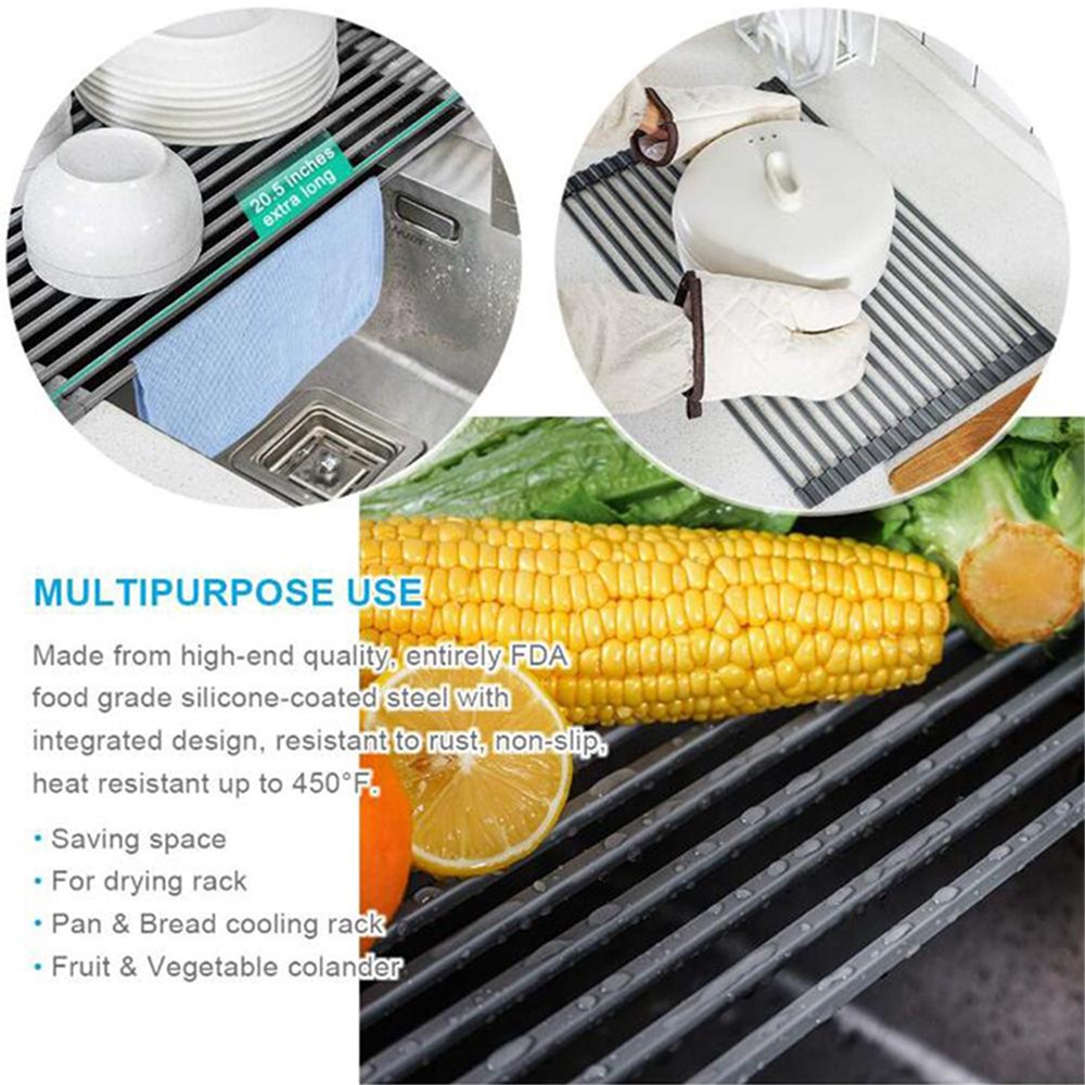 Over the Sink Multipurpose Roll-Up Dish Drying Rack-5