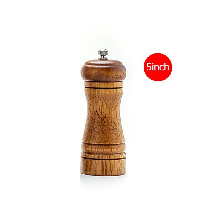 Wood Pepper Mill Manual Pepper Grinders Salt Shakers Multi-functional Kitchen Tool Kit with Adjustable Rotor - 5 Inches