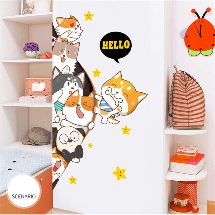 Cute Cartoon Pets HD Printing Wall DIY Decor Stickers Set-5