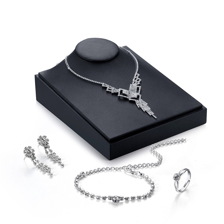 Women Diamond Jewelry Set Ring Necklace Earrings Bracelet Charm Set - Style A-2