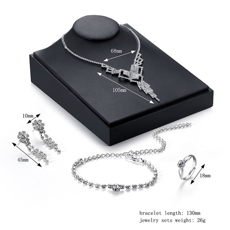 Women Diamond Jewelry Set Ring Necklace Earrings Bracelet Charm Set - Style A-3