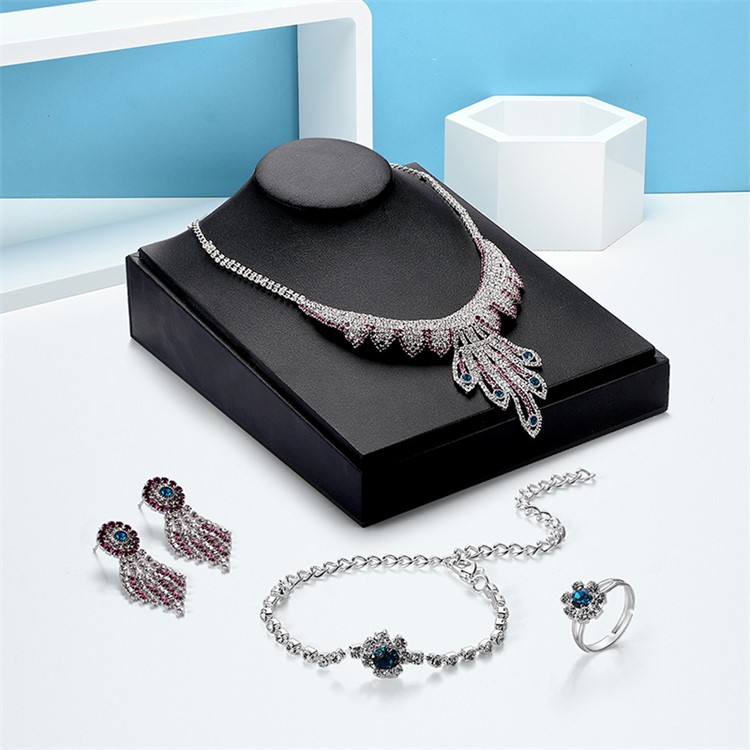 Women Fashion Jewelry Ring Necklace Earrings Bracelet Wedding Charm Set - Style A-1