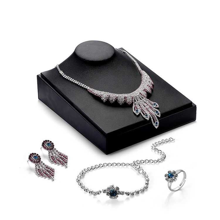 Women Fashion Jewelry Ring Necklace Earrings Bracelet Wedding Charm Set - Style A-2