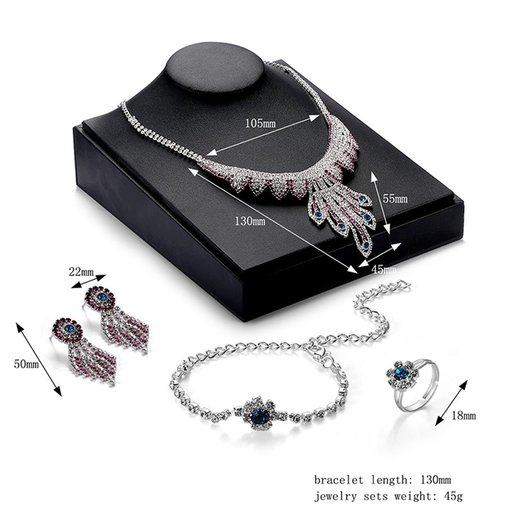 Women Fashion Jewelry Ring Necklace Earrings Bracelet Wedding Charm Set - Style A-3