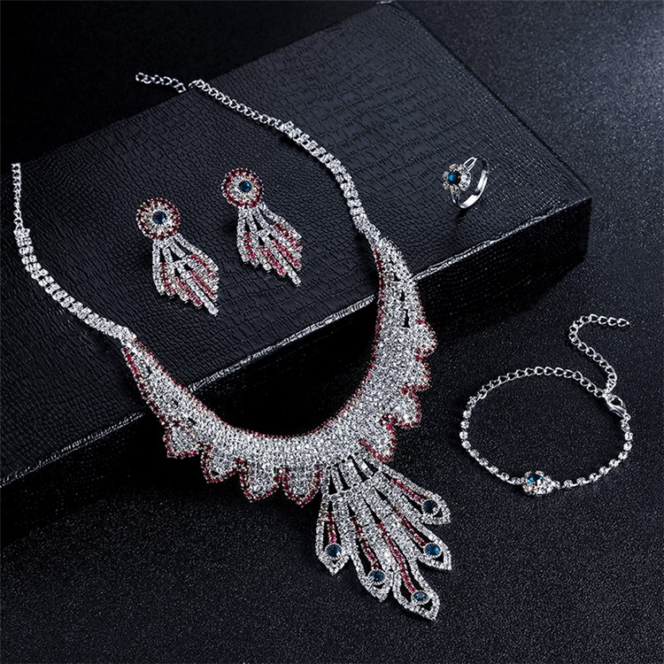 Women Fashion Jewelry Ring Necklace Earrings Bracelet Wedding Charm Set - Style A-4