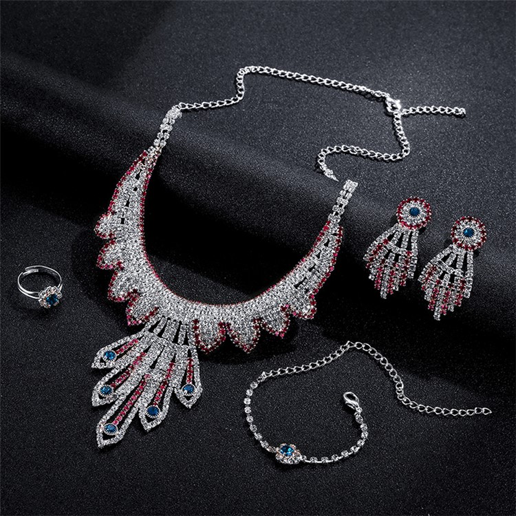 Women Fashion Jewelry Ring Necklace Earrings Bracelet Wedding Charm Set - Style A-5