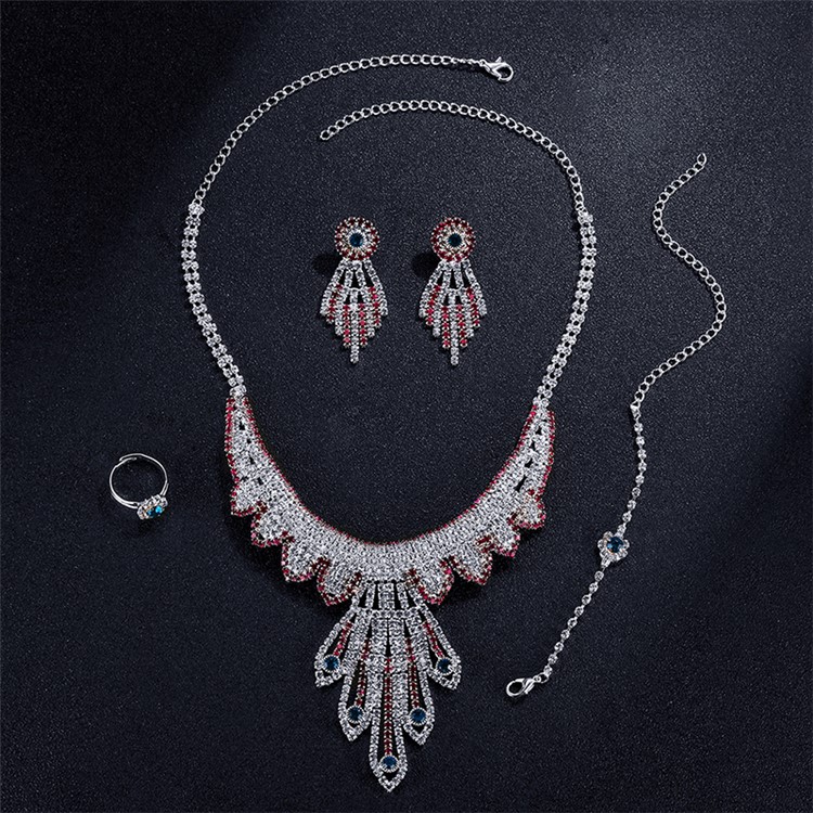 Women Fashion Jewelry Ring Necklace Earrings Bracelet Wedding Charm Set - Style A-6