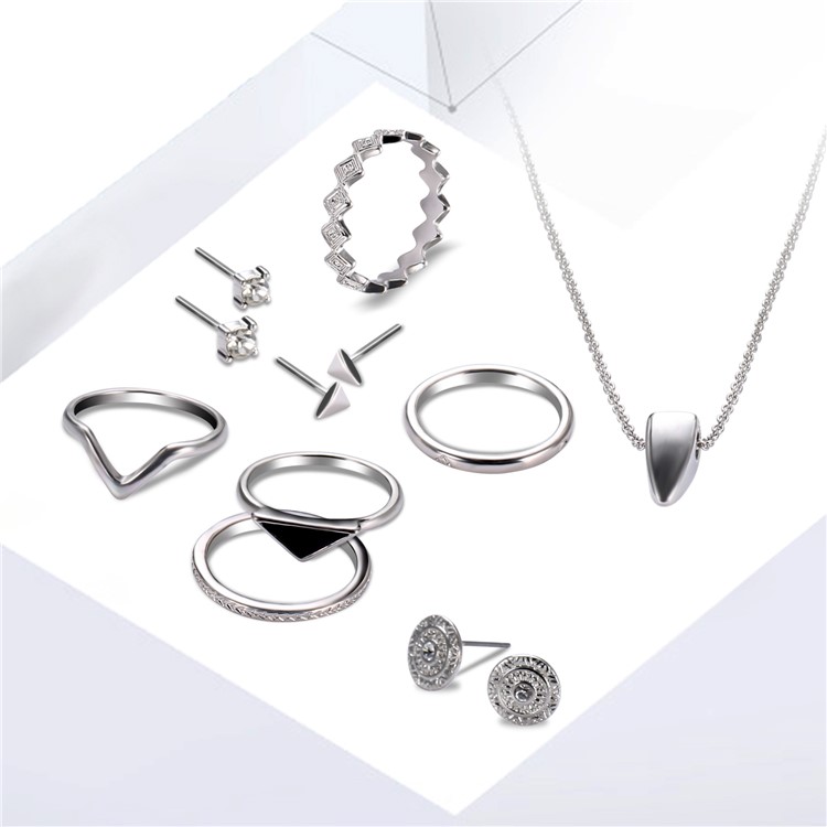Women's Fashion Necklace Ring Earrings Jewelry Set Plated Charm Set-1