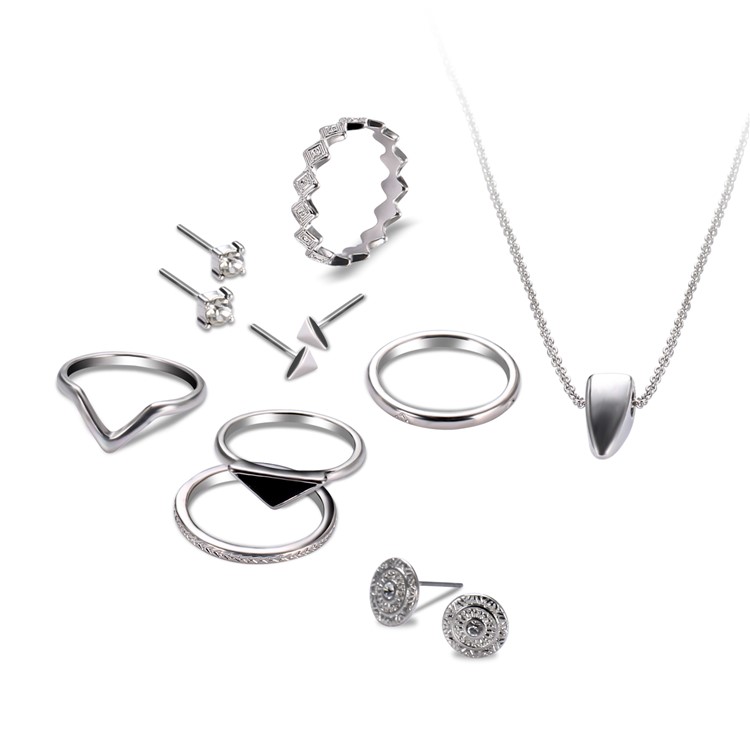 Women's Fashion Necklace Ring Earrings Jewelry Set Plated Charm Set-2