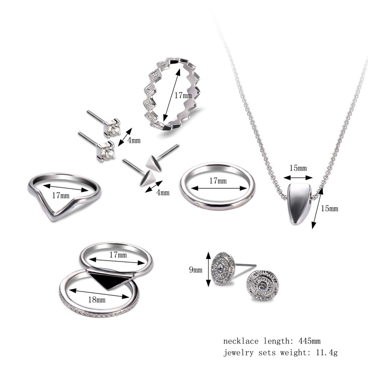 Women's Fashion Necklace Ring Earrings Jewelry Set Plated Charm Set-3