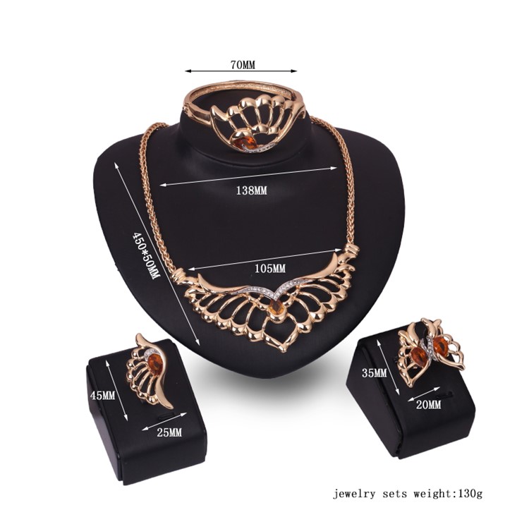 Wedding Gold Plated Necklace Ring Earrings Bracelet Fashion Jewelry Set - Style A-3