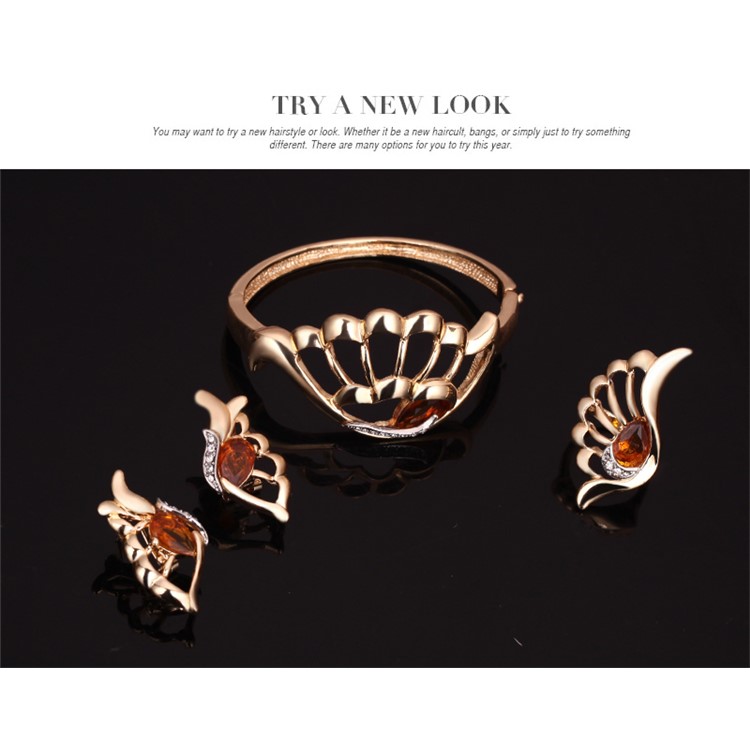 Wedding Gold Plated Necklace Ring Earrings Bracelet Fashion Jewelry Set - Style A-7