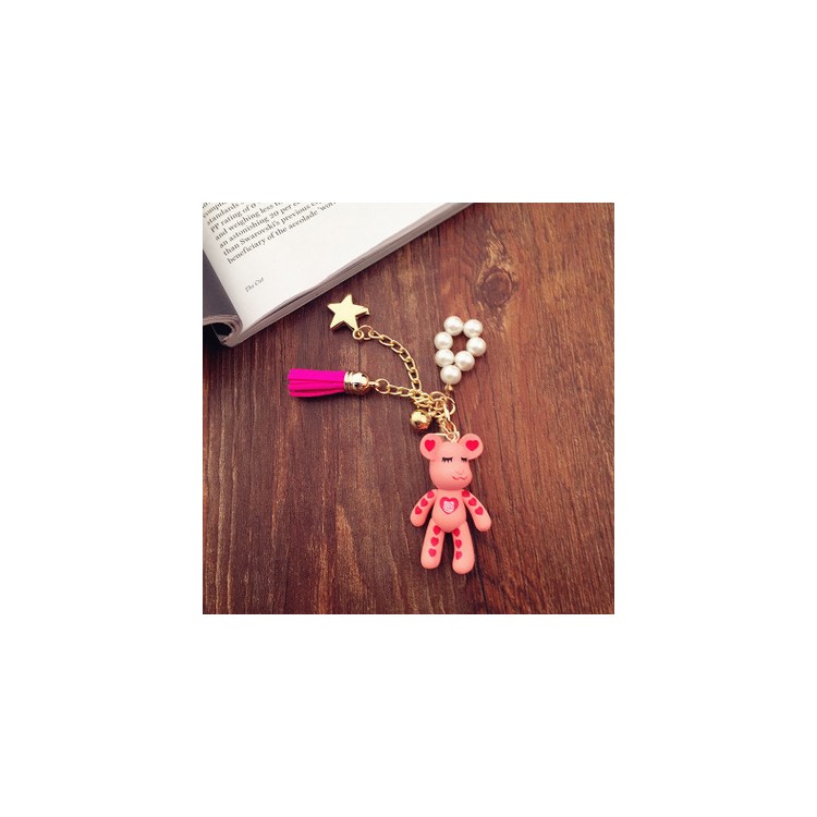 Cute Gloomy Bear Pearl Key Chain Bag Chain Pendant - Pink with Heart-1