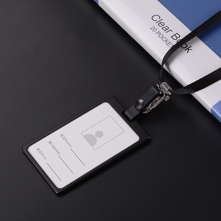Aluminium Alloy Vertical ID Name Badge Holder with Lanyard - Black-1