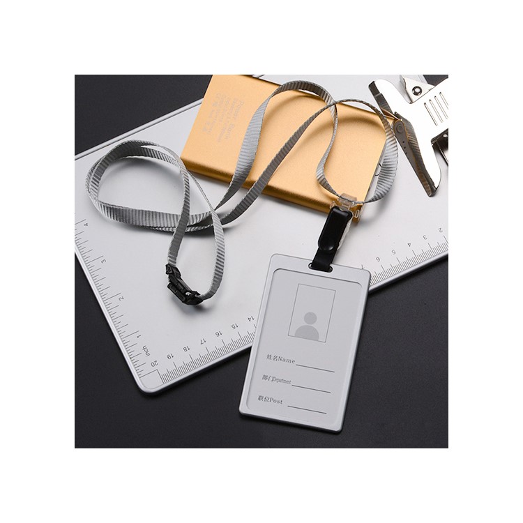 Vertical Aluminium Alloy ID Name Badge Holder with Lanyard - Grey-1