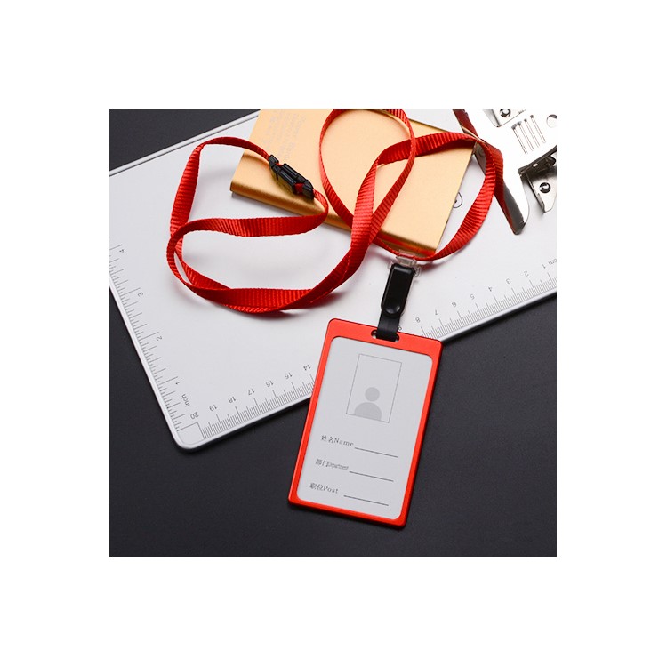 Aluminium Alloy Vertical ID Name Tag Holder Badge Holder with Lanyard - Red-1
