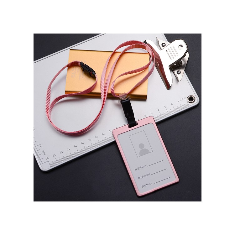 Aluminium Alloy ID Name Badge Holder with Lanyard - Rose Gold Color-1