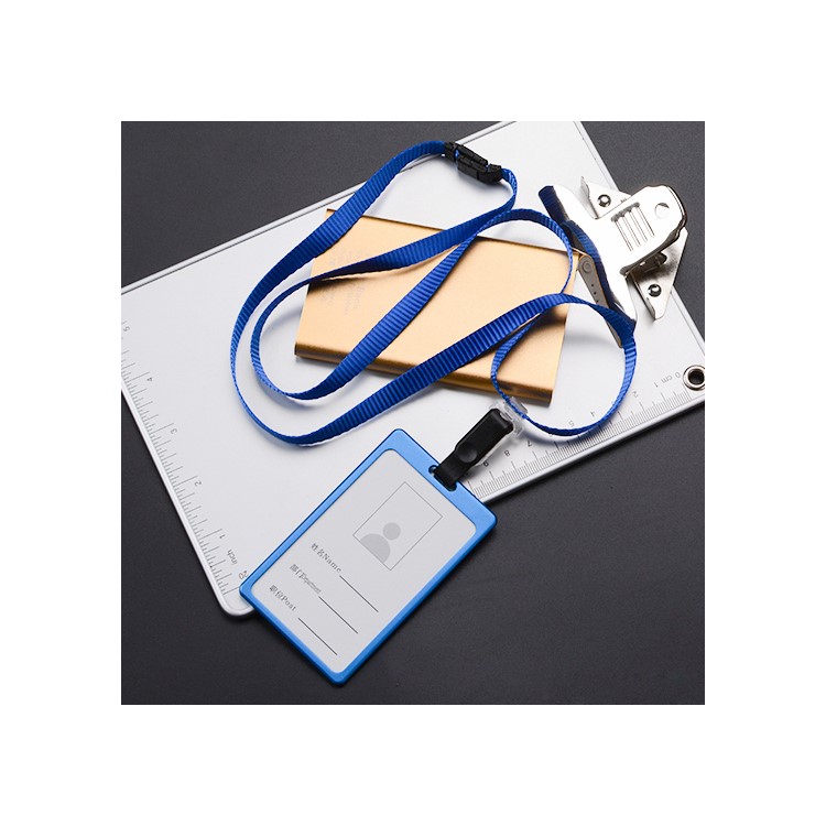 Aluminium Alloy Vertical ID Name Badge Holder with Strap Lanyard - Blue-1