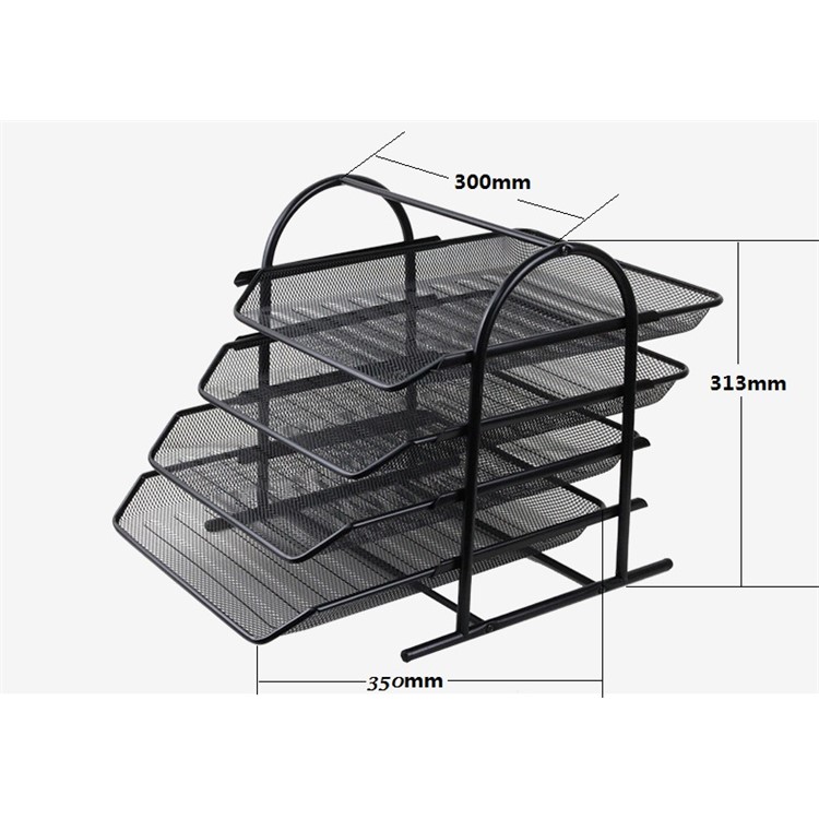 4 Tiers Black Mesh Filling Front Load Letter Paper Storage Tray - Black-2