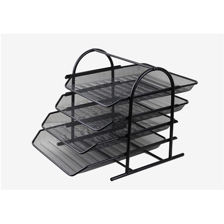 4 Tiers Black Mesh Filling Front Load Letter Paper Storage Tray - Black-3