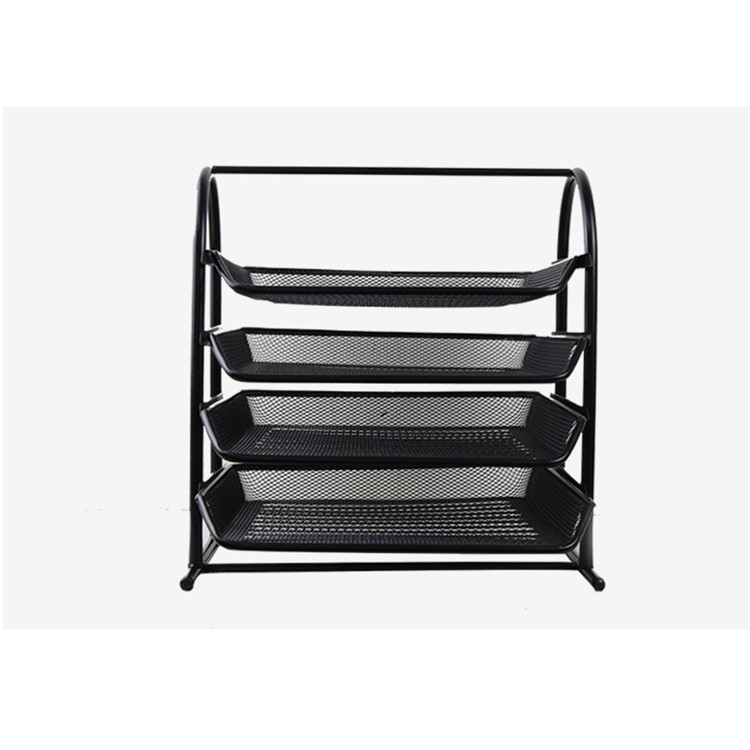 4 Tiers Black Mesh Filling Front Load Letter Paper Storage Tray - Black-4