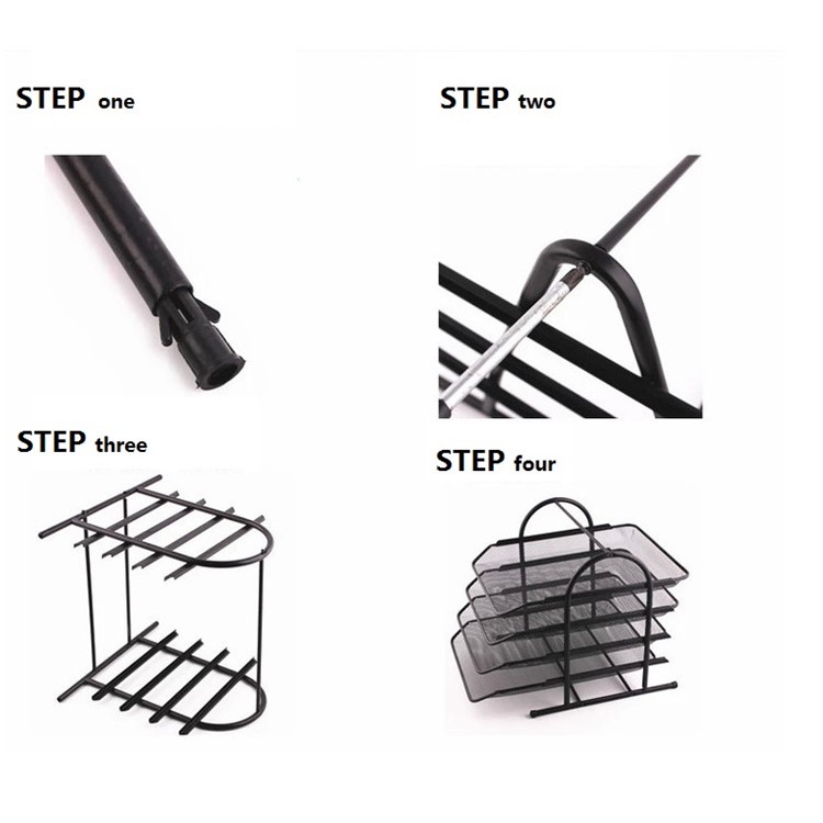 4 Tiers Black Mesh Filling Front Load Letter Paper Storage Tray - Black-5