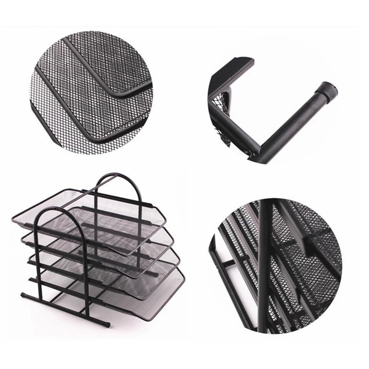 4 Tiers Black Mesh Filling Front Load Letter Paper Storage Tray - Black-6