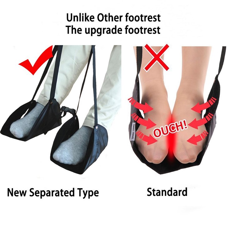 Portable Adjustable Height Flight Foot Rest Travel Separate Footboard Footrests Hammock - Black-3