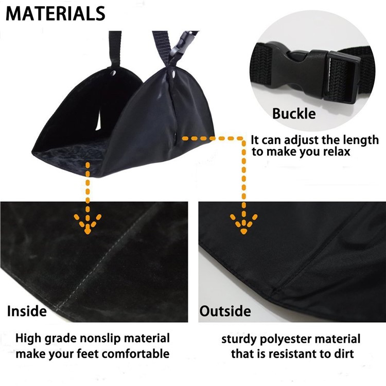 Portable Adjustable Height Flight Foot Rest Travel Separate Footboard Footrests Hammock - Black-4