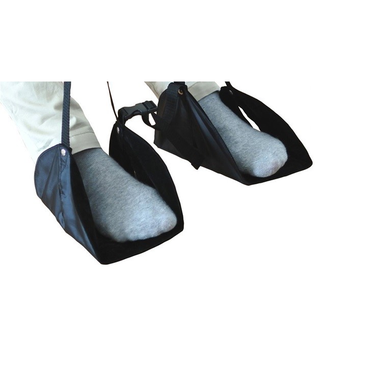 Portable Adjustable Height Flight Foot Rest Travel Separate Footboard Footrests Hammock - Black-5