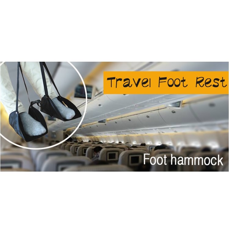 Portable Adjustable Height Flight Foot Rest Travel Separate Footboard Footrests Hammock - Black-6