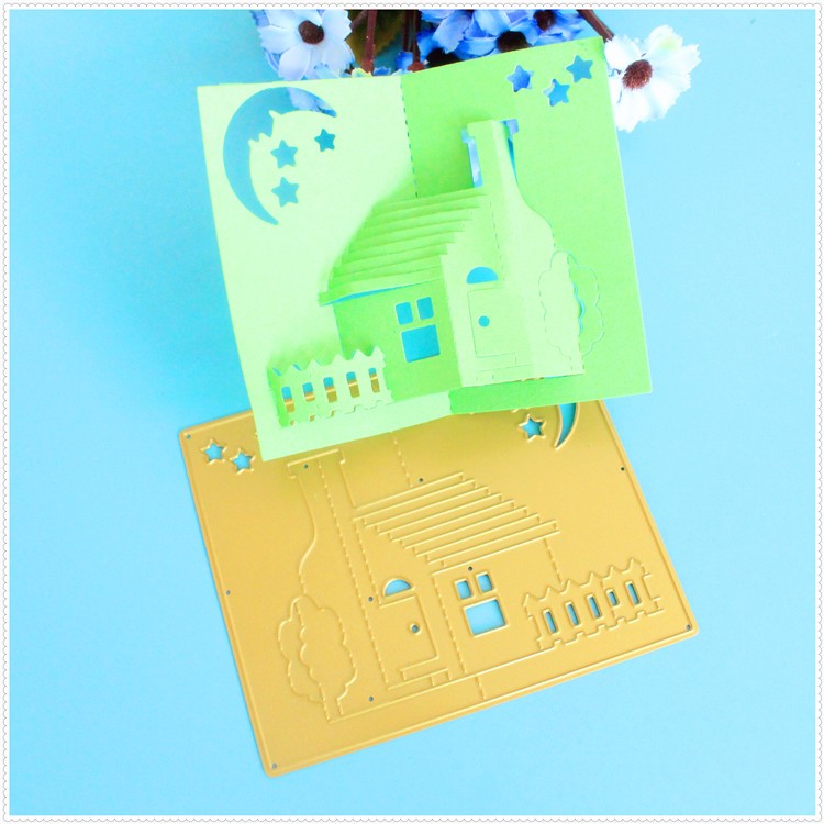 Gold Coloren Night Stencil Scrapbook 3D DIY Album Card Carbon Steel Puzzle Making Cutting Stencil Tool - Gold Color-1