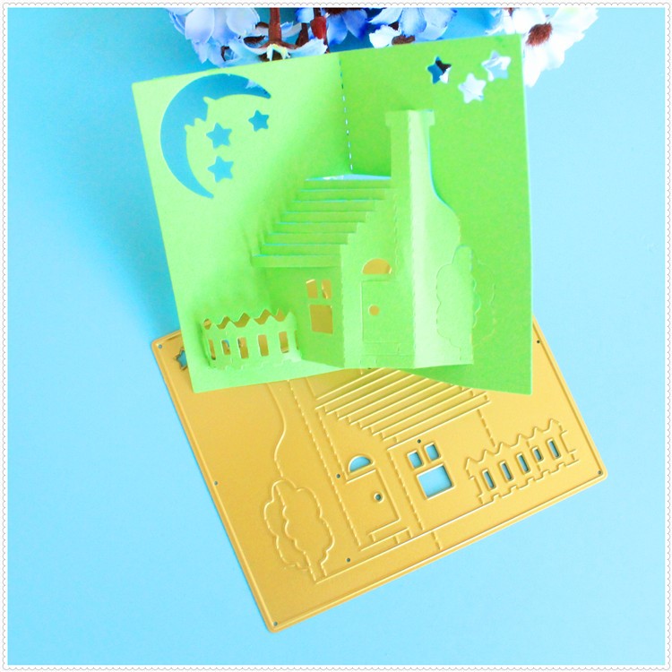 Gold Coloren Night Stencil Scrapbook 3D DIY Album Card Carbon Steel Puzzle Making Cutting Stencil Tool - Gold Color-2