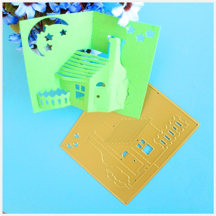 Gold Coloren Night Stencil Scrapbook 3D DIY Album Card Carbon Steel Puzzle Making Cutting Stencil Tool - Gold Color-3