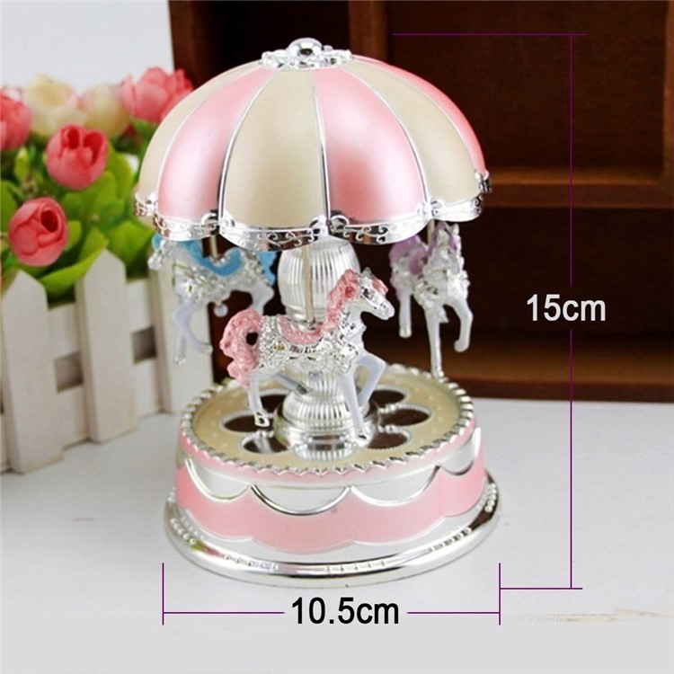3-horse Carousel Music Box with LED Flash Lights for Christmas Birthday Present - Pink-2