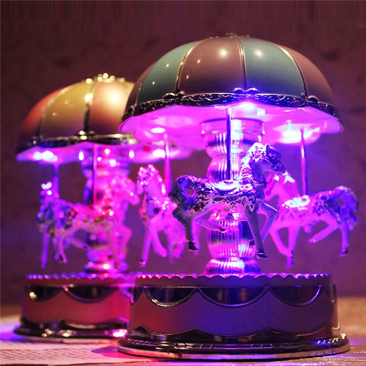 3-horse Carousel Music Box with LED Flash Lights for Christmas Birthday Present - Pink-8