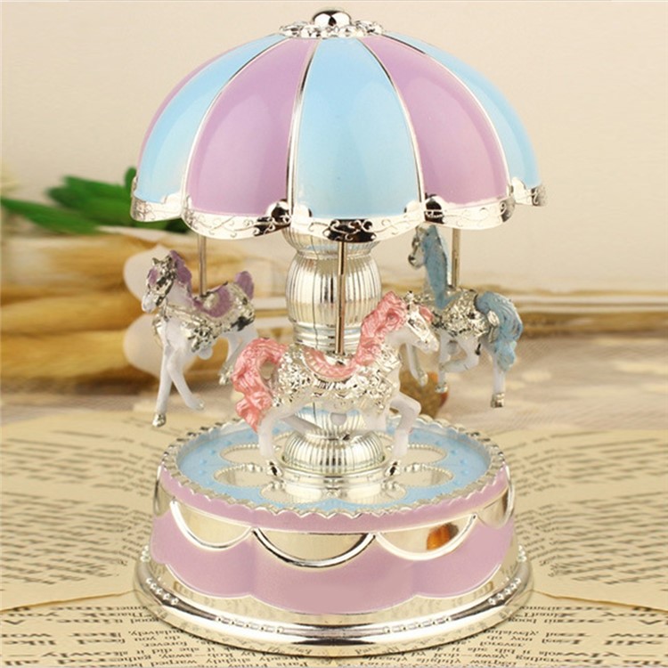 Romantic 3-horse Carousel Music Box with LED Flash Lights for Christmas Birthday Gift - Purple-1