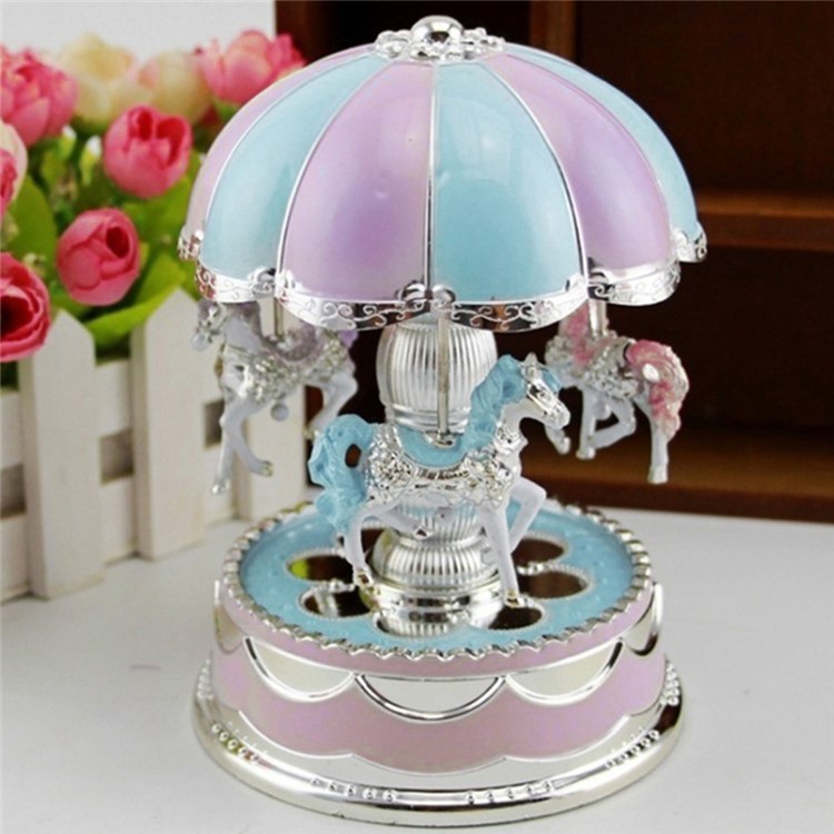 Romantic 3-horse Carousel Music Box with LED Flash Lights for Christmas Birthday Gift - Purple-2